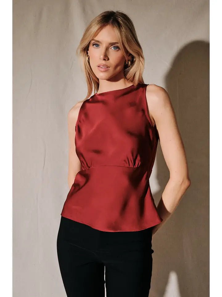 The Cranberry Soirée Satin Lace-Back Top - Heritage-Boutique.com