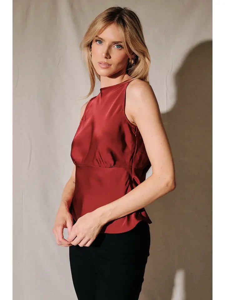 The Cranberry Soirée Satin Lace-Back Top - Heritage-Boutique.com
