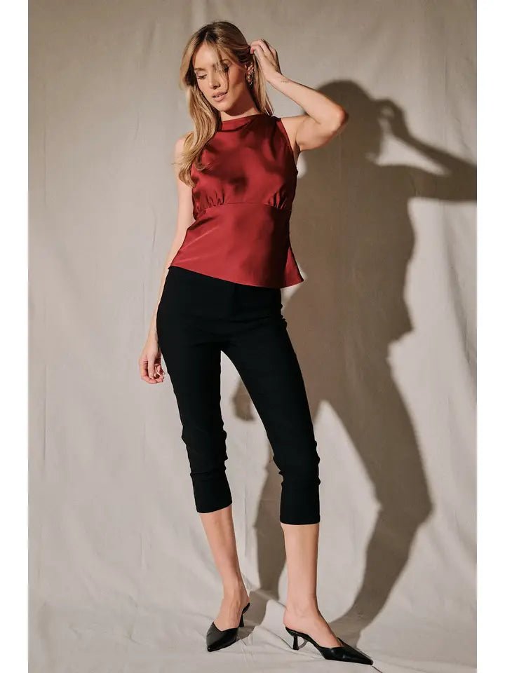 The Cranberry Soirée Satin Lace-Back Top - Heritage-Boutique.com