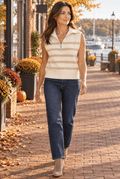 The Hamptons Ivory Striped Half-Zip Sweater Vest - Heritage-Boutique.com
