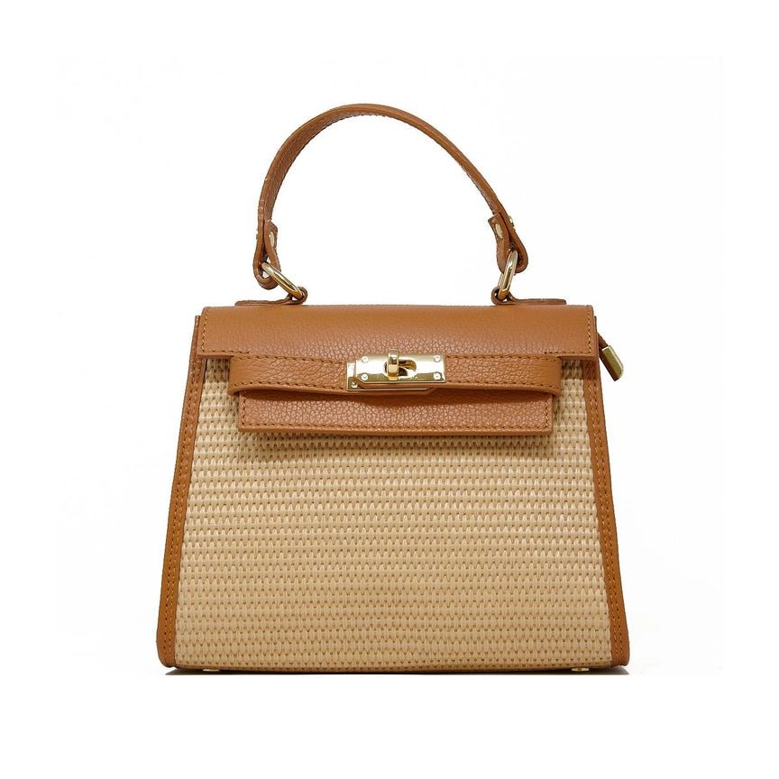 The Kelli Woven Mini Bag - Italian Leather & Raffia Mini Bag – Luxury Woven Summer Handbag with Gold Hardware | Made in Italy - Heritage - Boutique.com