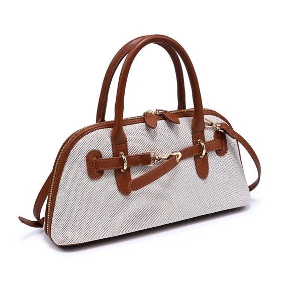 The Kensington Mini Bowling Bag | Structured Canvas & Leather Top Handle Bag - Heritage - Boutique.com