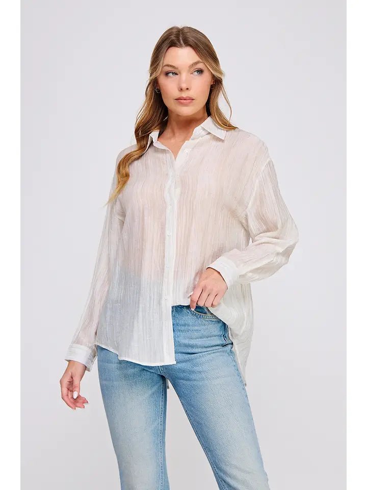 The Lumière Sheer Shimmer Top - – Soft Textured Sheen Blouse, Sexy Lightweight Going Out Top, Elegant Sheer Layering Top - Heritage - Boutique.com