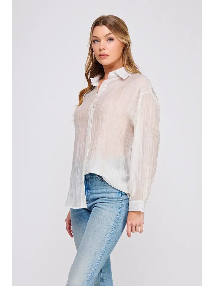 The Lumière Sheer Shimmer Top - – Soft Textured Sheen Blouse, Sexy Lightweight Going Out Top, Elegant Sheer Layering Top - Heritage - Boutique.com