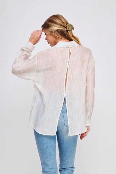 The Lumière Sheer Shimmer Top - – Soft Textured Sheen Blouse, Sexy Lightweight Going Out Top, Elegant Sheer Layering Top - Heritage - Boutique.com