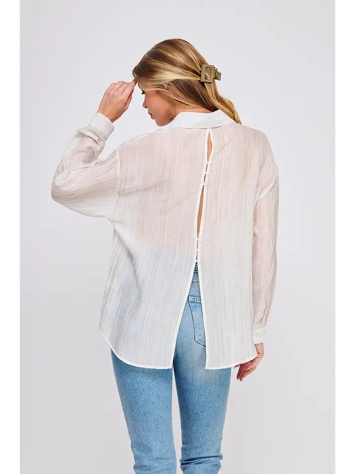 The Lumière Sheer Shimmer Top - – Soft Textured Sheen Blouse, Sexy Lightweight Going Out Top, Elegant Sheer Layering Top - Heritage - Boutique.com