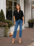 The Port Jefferson Noir Draped Ruched-Waist Top - Heritage-Boutique.com