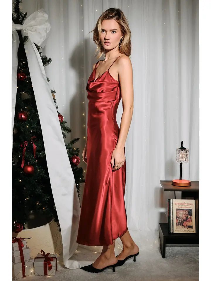 The Scarlett Soirée Satin Midi Dress - Heritage-Boutique.com