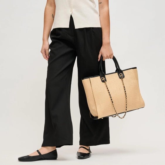 The St. Tropez Chain Tote | Woven Straw Handbag (Jaxon Tote) - Heritage - Boutique.com