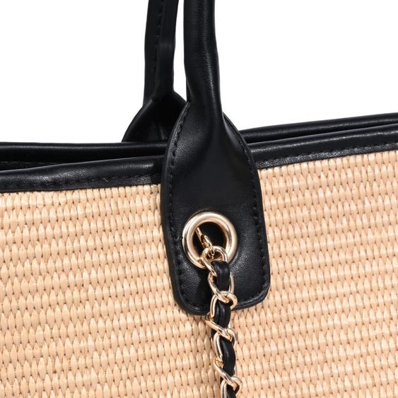 The St. Tropez Chain Tote | Woven Straw Handbag (Jaxon Tote) - Heritage - Boutique.com