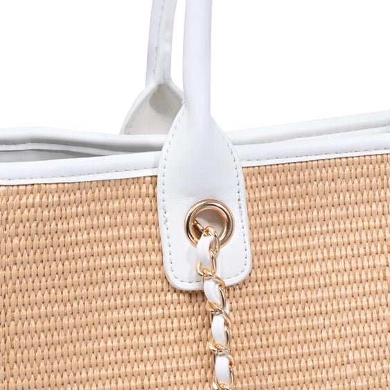 The St. Tropez Chain Tote | Woven Straw Handbag (Jaxon Tote) - Heritage - Boutique.com