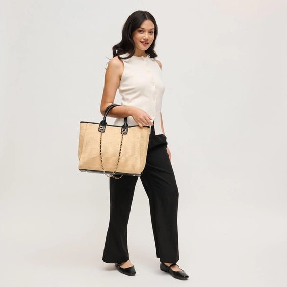 The St. Tropez Chain Tote | Woven Straw Handbag (Jaxon Tote) - Heritage - Boutique.com