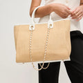 The St. Tropez Chain Tote | Woven Straw Handbag (Jaxon Tote) - Heritage - Boutique.com
