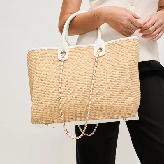 The St. Tropez Chain Tote | Woven Straw Handbag (Jaxon Tote) - Heritage - Boutique.com