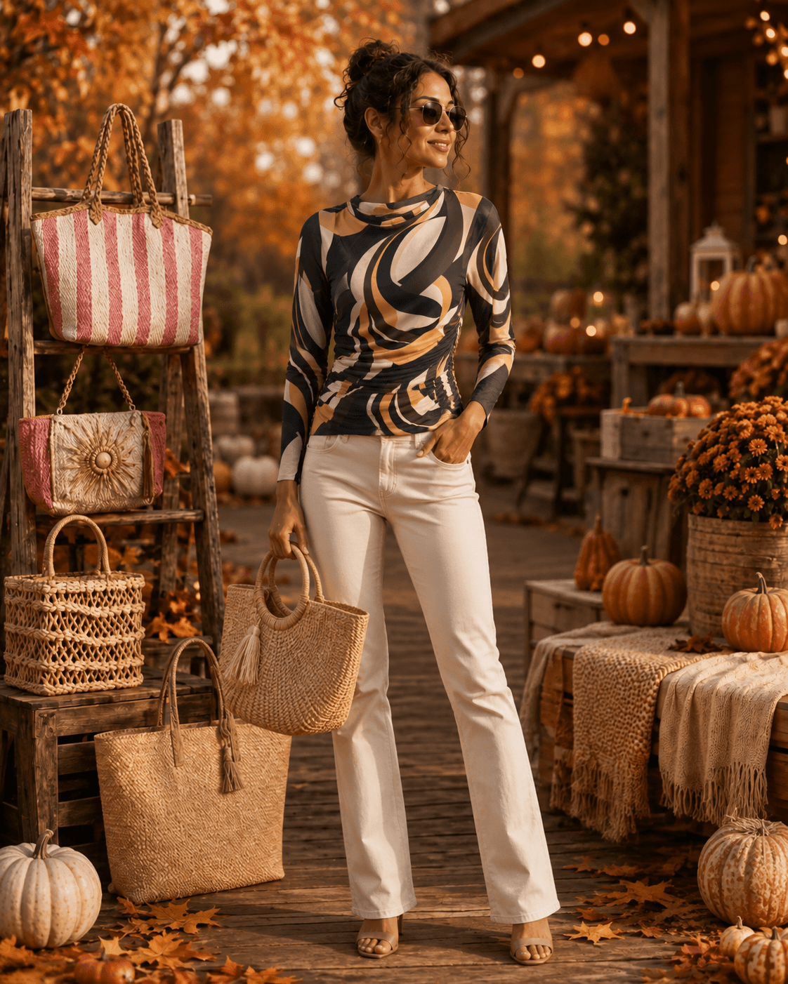 The Striped Large Tote - Tote Bag - Heritage-Boutique.com