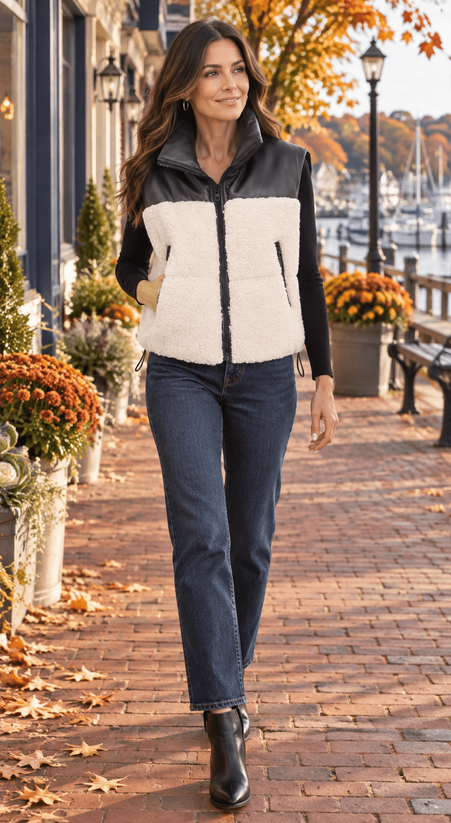 The Tribeca Ivory Sherpa & Faux leather Puffer Vest - Heritage-Boutique.com