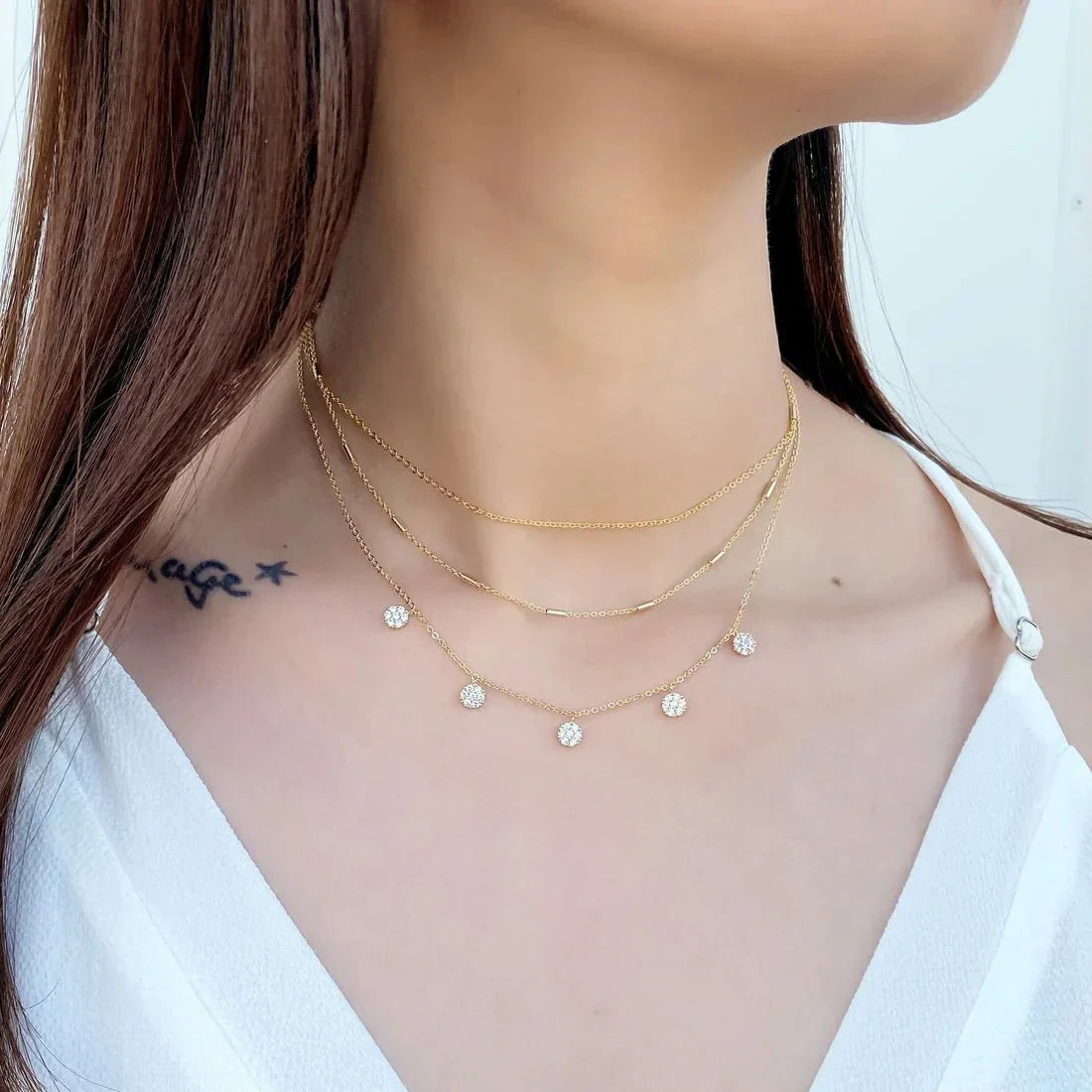 Triple Chain White Diamond Prong Necklace - Heritage - Boutique.com