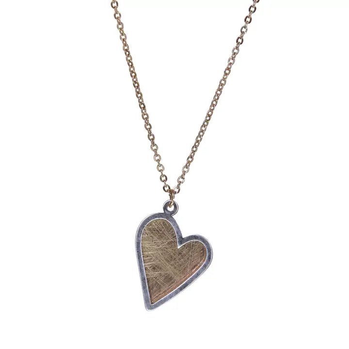 Two Tone Double Heart Gold Necklace – 1/4 Inch Heart in Heart Pendant, 18 Inch Chain, Valentine’s Gift for Her - Heritage - Boutique.com