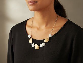 Two Tone Pebble Necklace – Mixed Metal Statement Necklace with Organic Disc Design - Heritage - Boutique.com