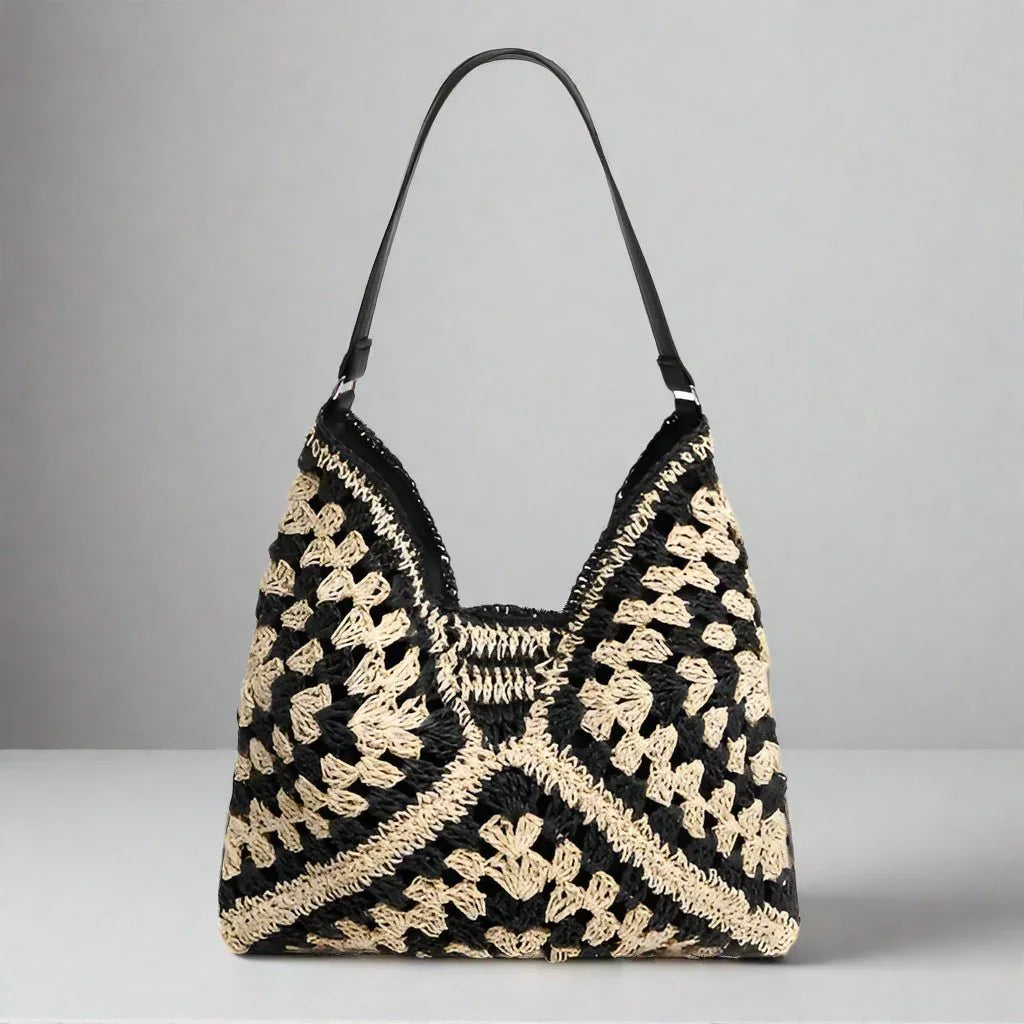 Two Tone Straw Woven Bag - Heritage - Boutique.com
