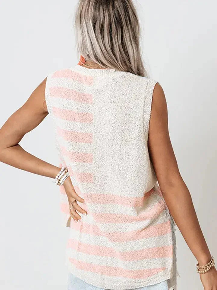 USA Flag Notched Neckline Loose Sweater Vest - Heritage - Boutique.com