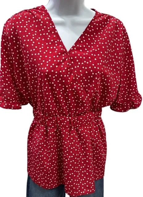 V Neck Red Heart Blouse - Heritage - Boutique.com
