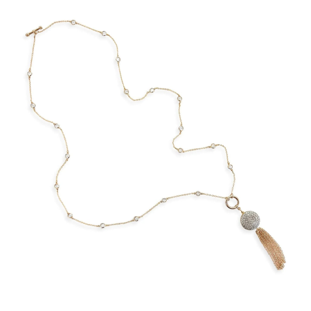 Vintage Gold Toggle Front Cubic Zirconia Tassel Necklace - Heritage - Boutique.com