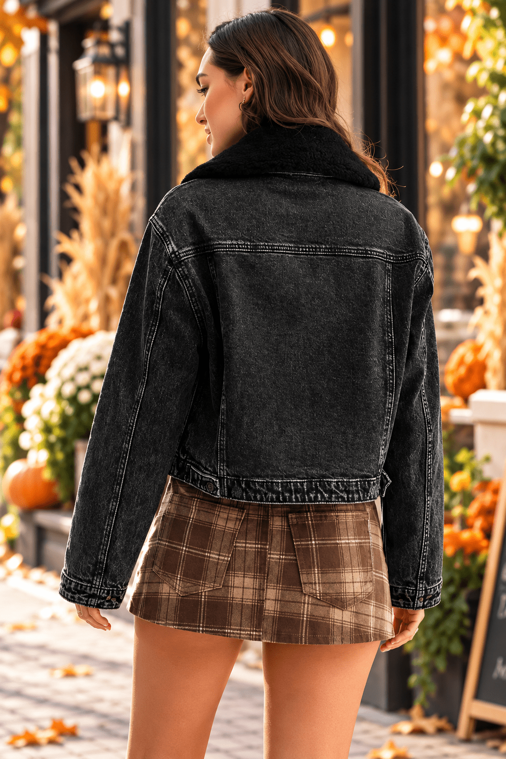 Washed Black Denim Jacket with Faux Fur Collar - JB Collection - Heritage-Boutique.com