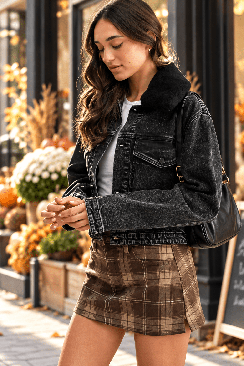 Washed Black Denim Jacket with Faux Fur Collar - JB Collection - Heritage-Boutique.com