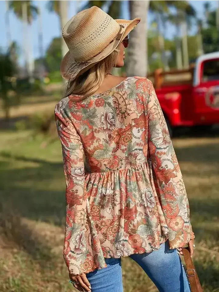Western Printed Bell Sleeve Blouse - Heritage - Boutique.com