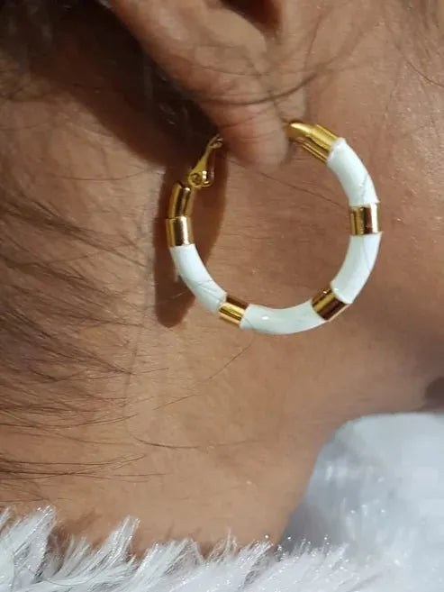 White and Gold Cherish Hoops - Heritage-Boutique.com