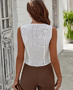 White Embroidered Vest - Heritage - Boutique.com