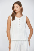 White Linen Sleeveless Long Top - Heritage - Boutique.com
