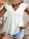 White Ruffle Trim Flowy Top - Heritage - Boutique.com