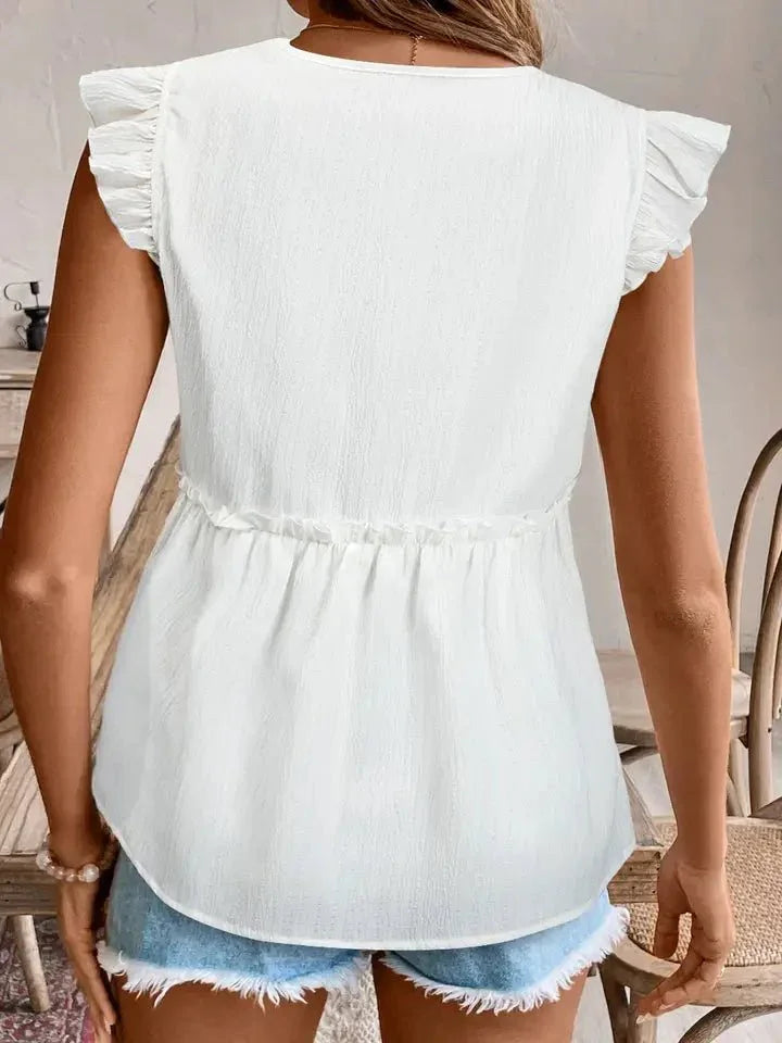 White Ruffle Trim Flowy Top - Heritage - Boutique.com