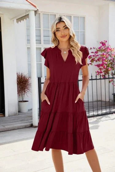 Wine - It - Up Ruffle Sleeve Red Dress - Heritage - Boutique.com
