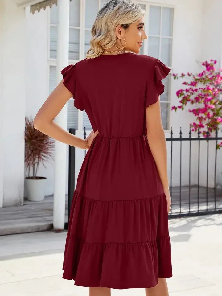 Wine - It - Up Ruffle Sleeve Red Dress - Heritage - Boutique.com
