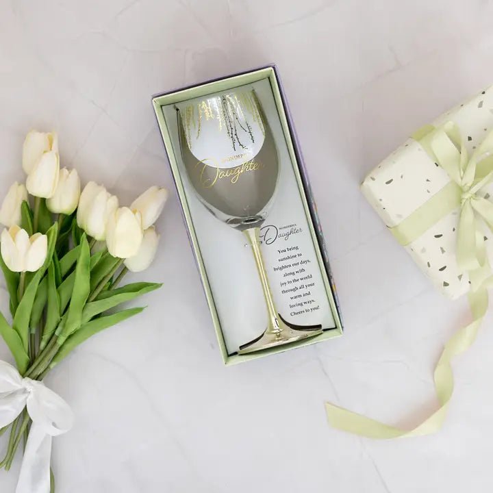 Wonderful Daughter Gold Stem Wine Glass – Decorative Gift Boxed Wine Glass for Sister – Sentimental Gift - Heritage - Boutique.com