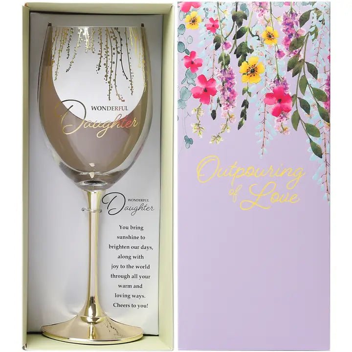 Wonderful Daughter Gold Stem Wine Glass – Decorative Gift Boxed Wine Glass for Sister – Sentimental Gift - Heritage - Boutique.com