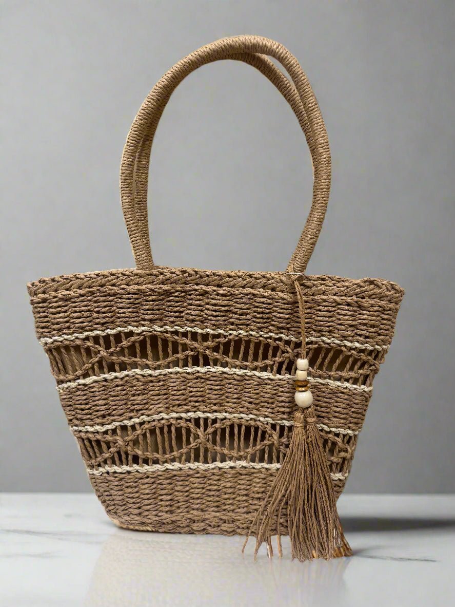 Woven Tassel Top Handle Tote Bag - Heritage - Boutique.com