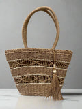 Woven Tassel Top Handle Tote Bag - Heritage - Boutique.com