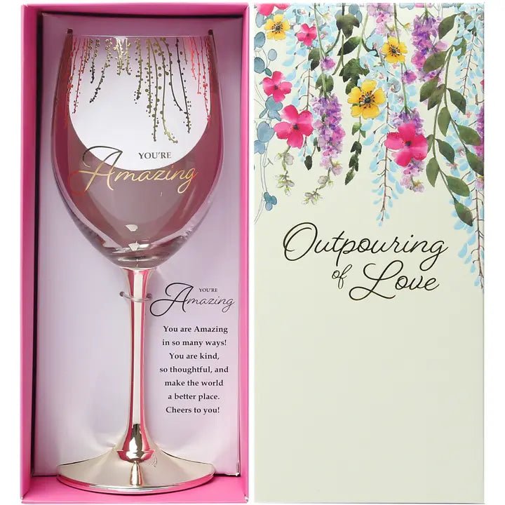 You’re Amazing Gold Stem Wine Glass – Inspirational Gift for Her – Decorative Gift Boxed Wine Glass - Heritage - Boutique.com