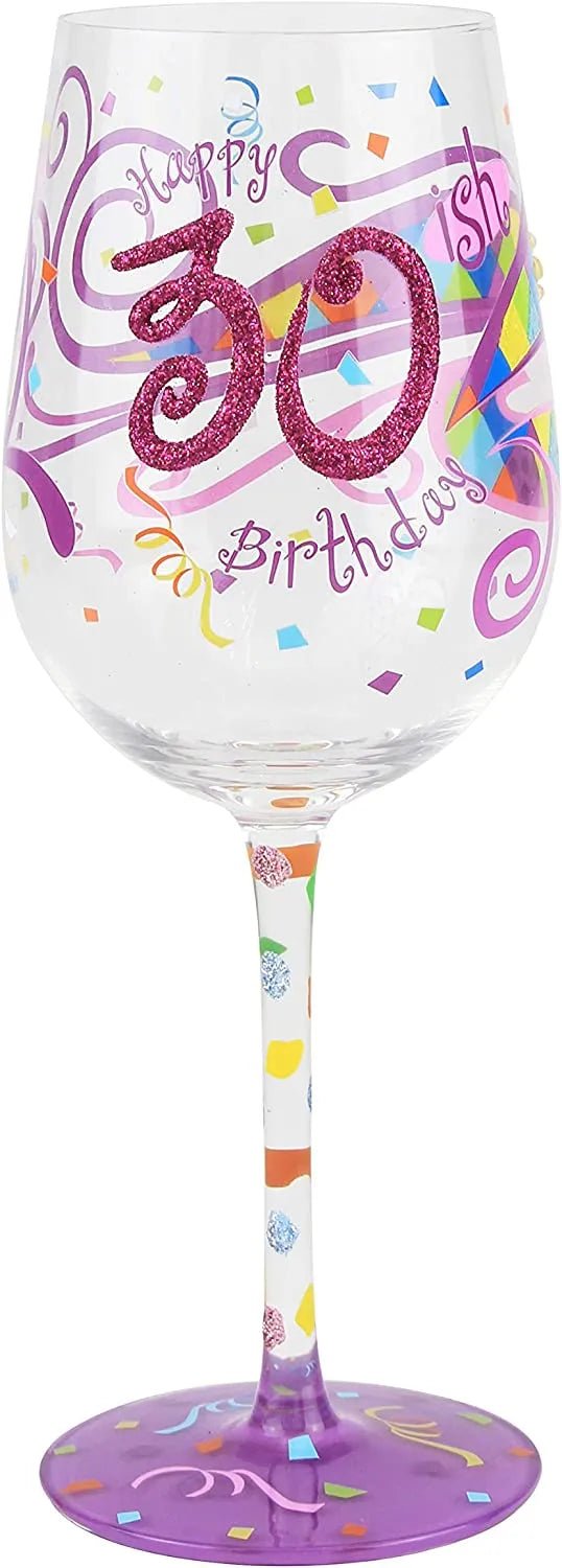 "30ish Birthday" Funny Wine Glass - Heritage - Boutique.com