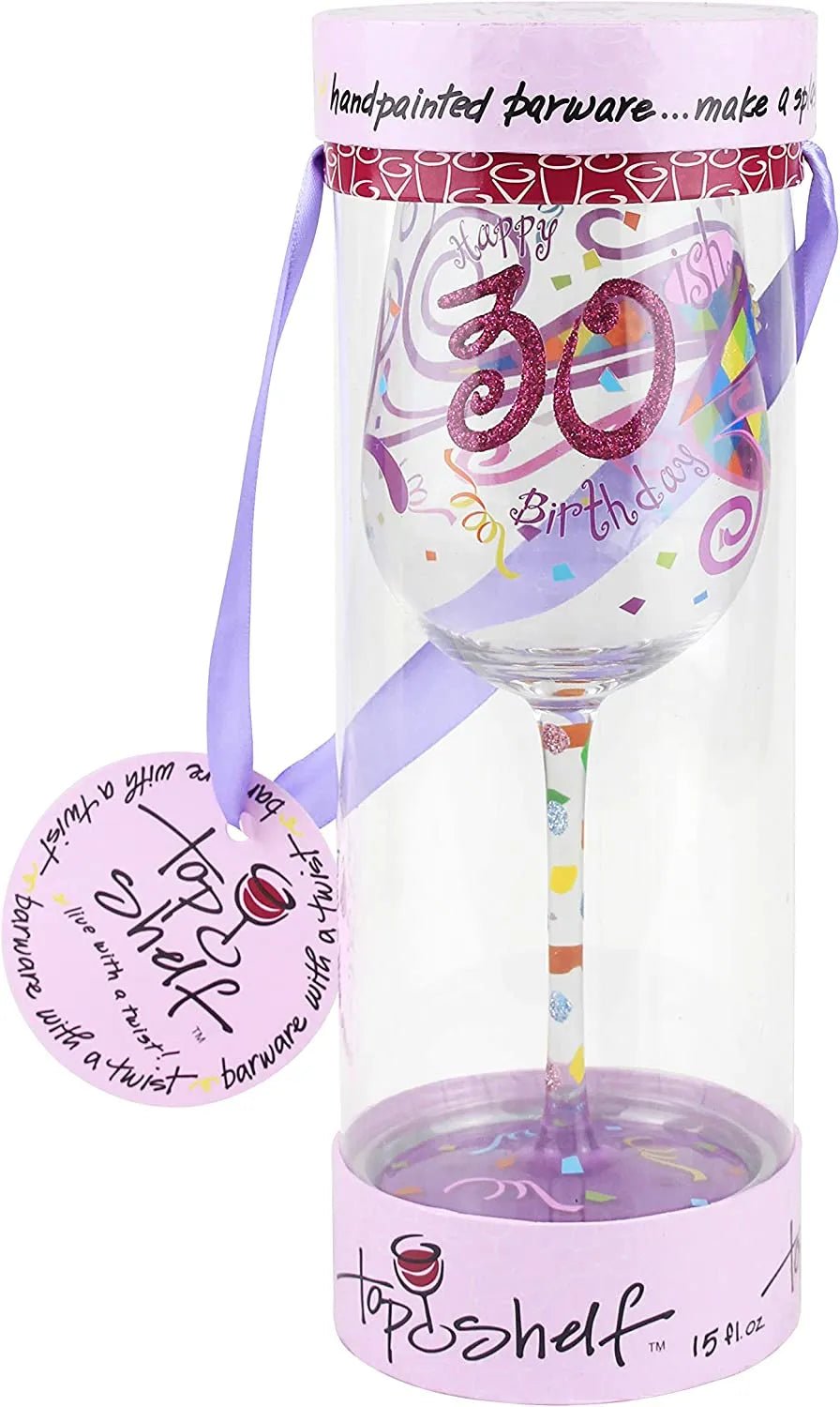 "30ish Birthday" Funny Wine Glass - Heritage - Boutique.com