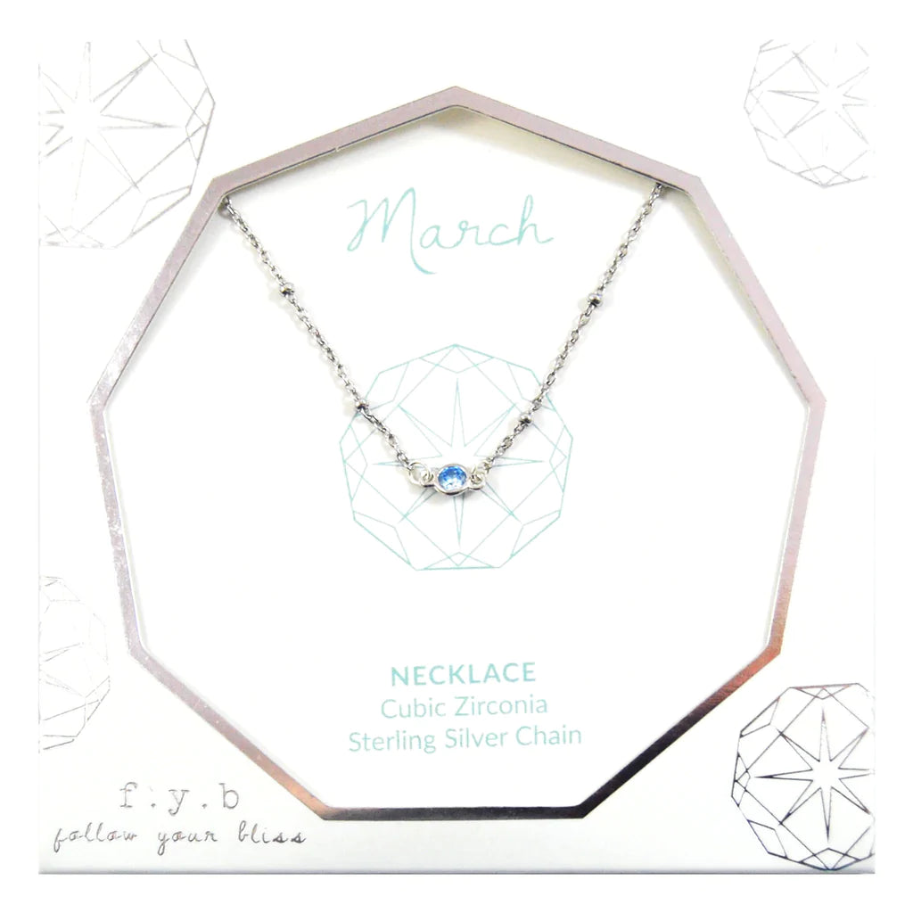 March Birthstone Necklace Silver