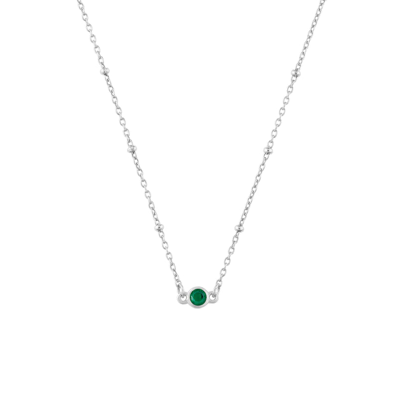 May Birthstone Necklace Silver
