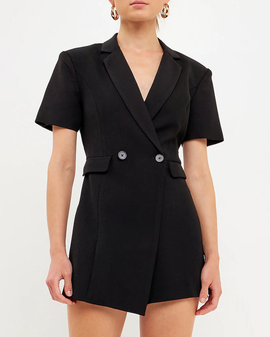 Black Short Sleeve Blazer Romper Lg - Heritage-Boutique.com