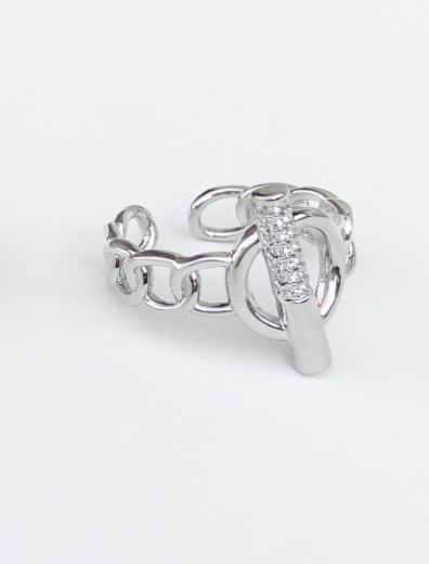 Silver Curb Chain Ring with Cubic Zirconia