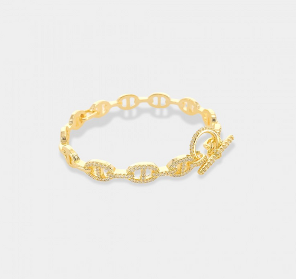 Gold Mariner Pave Cuff w/Toggle Lock