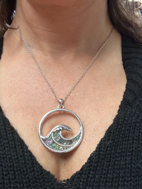Silver Abalone Ocean Wave Necklace